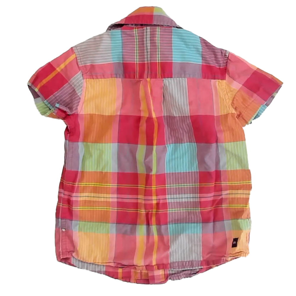 Tea Collection Boys Coral | Blue Plaid Button Down Short Sleeve size: 4T - Picture 2 of 2